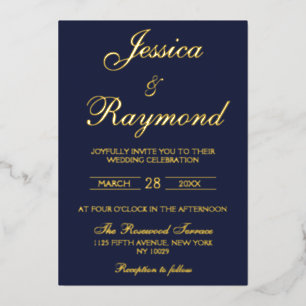 Elegant Navy Blue and Gold Foil Wedding Invitation