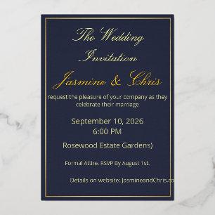 Elegant Navy Blue and Gold Foil Wedding Invitation Foil Invitation