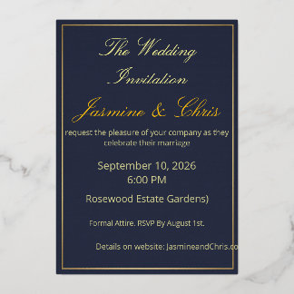 Elegant Navy Blue and Gold Foil Wedding Invitation Foil Invitation