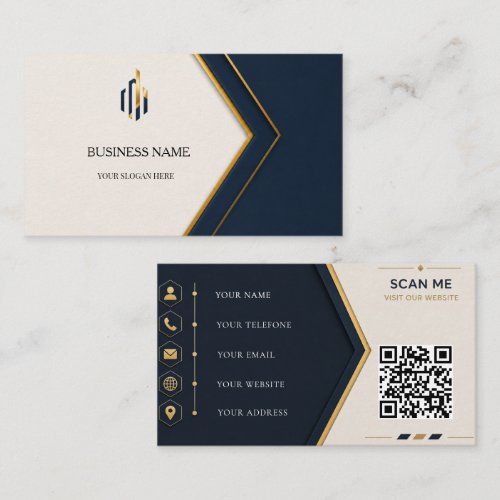 Elegant Navy Blue and Gold Geometric Business Card