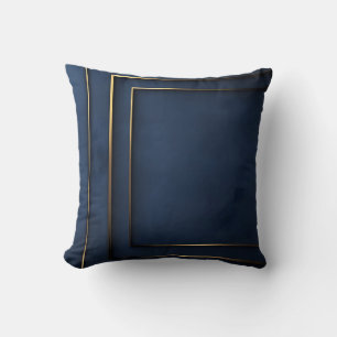 Elegant Navy Blue and Gold Geometric Throw Pillow