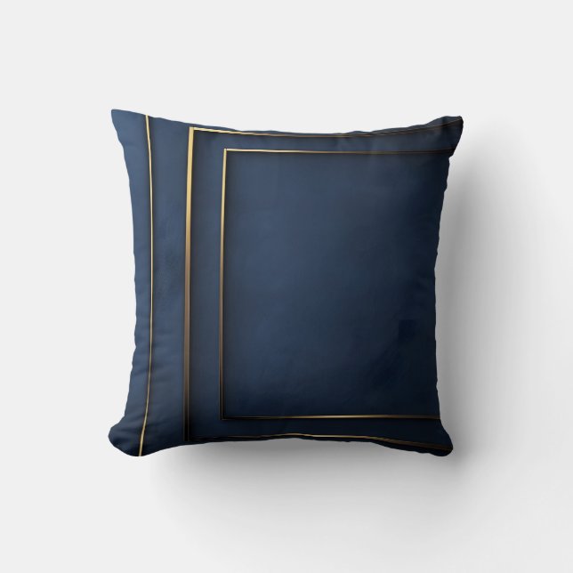  Elegant Navy Blue and Gold Geometric Throw Pillow (Front)