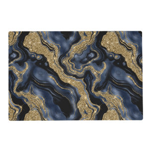 Elegant Navy Blue and Gold Glitter Agate Pattern Placemat