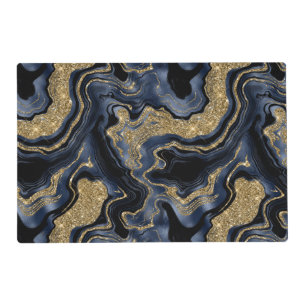 Elegant Navy Blue and Gold Glitter Agate Pattern Placemat