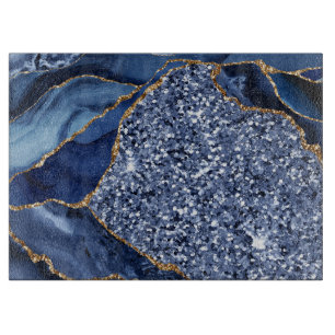 Elegant Navy Blue and Gold Glitter Ocean Agate Cutting Board