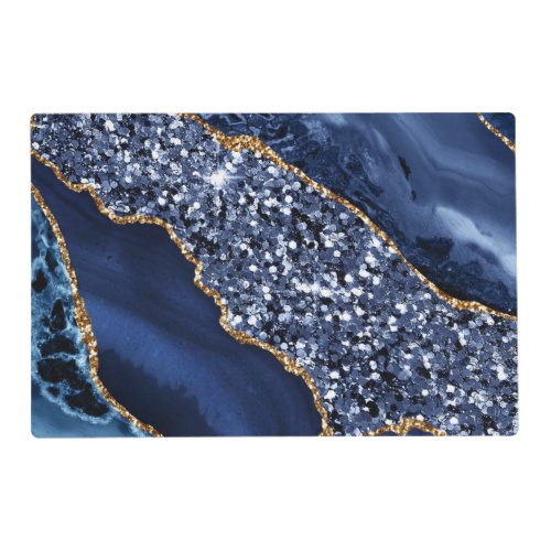 Elegant Navy Blue and Gold Glitter Ocean Agate Placemat