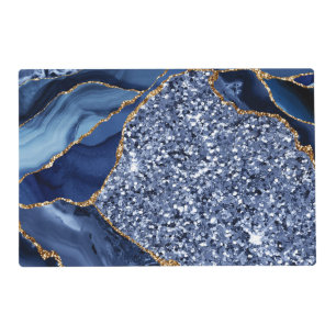 Elegant Navy Blue and Gold Glitter Ocean Agate Placemat