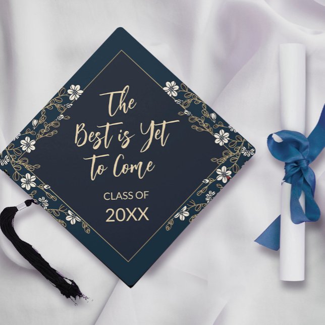 Elegant Navy Blue and Gold Graduation Cap Topper (Elegant Navy Blue and Gold Graduation Cap Topper, #graduationparty #capgraduation #goldandnavy)
