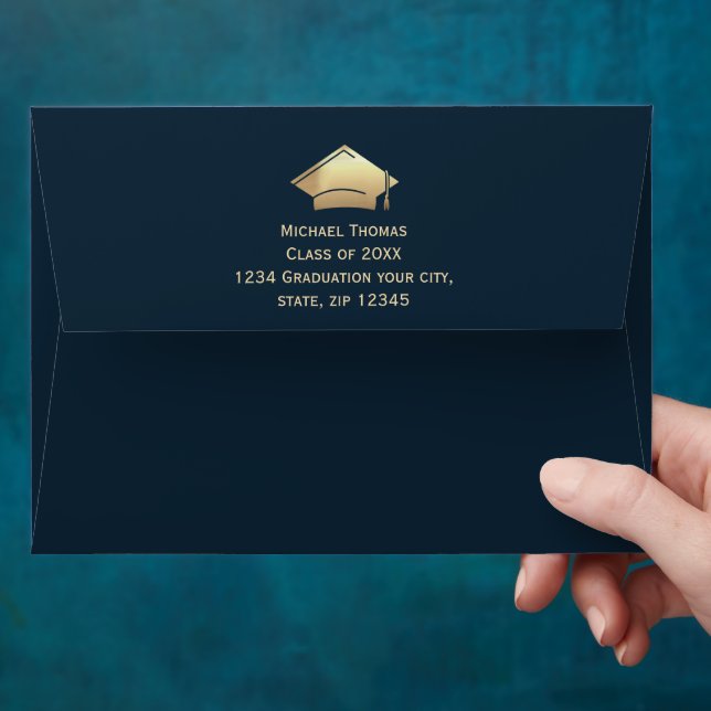 Elegant Navy Blue and Gold Graduation Envelope (Hand)