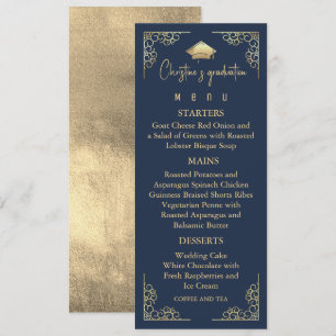Elegant Navy Blue and Gold Graduation Menu