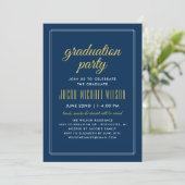 Elegant Navy Blue and Gold Graduation Party Invitation (Standing Front)
