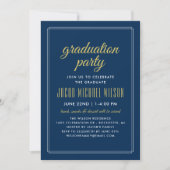Elegant Navy Blue and Gold Graduation Party Invitation (Front)
