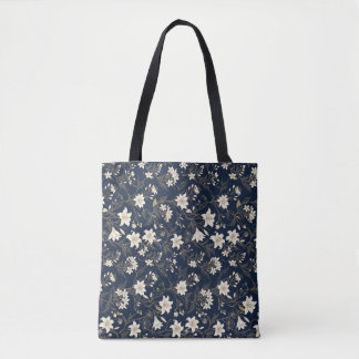 Elegant Navy Blue and Gold Lily Floral Tote Bag