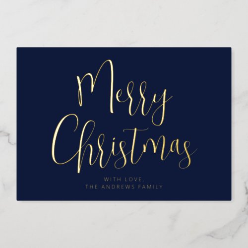 Elegant Navy Blue and Gold Merry Christmas Gold Foil Holiday Card