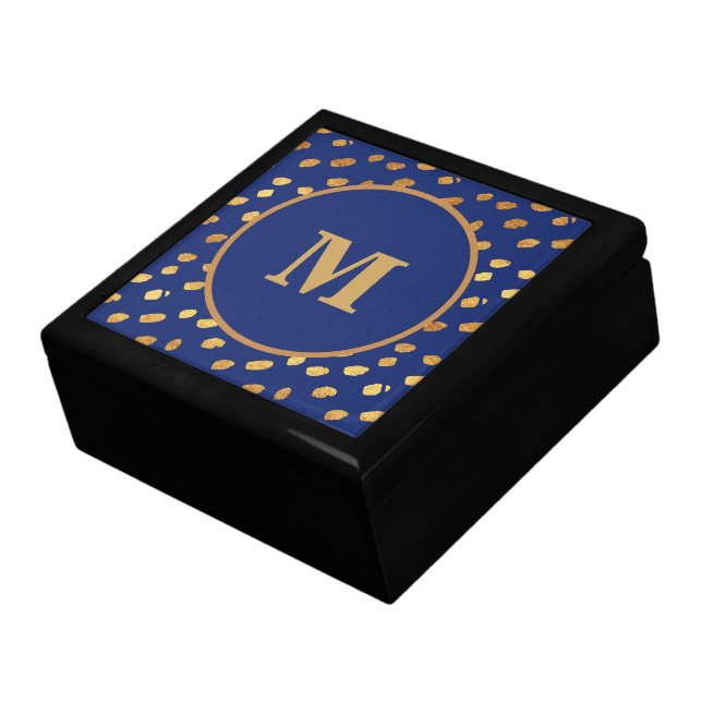 Elegant Navy Blue and Gold Monogram Gift Box (Side)