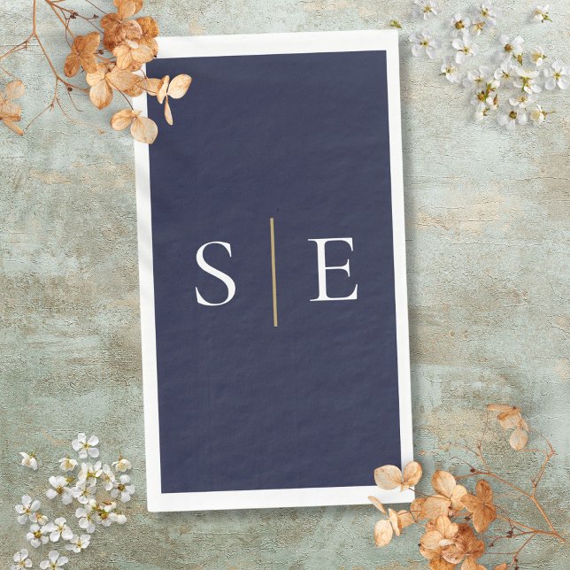 Elegant Navy Blue And Gold Monogram Minimalist  Paper Guest Towels (Elegant Navy Blue And Gold Monogram Minimalist Paper Guest Towels)