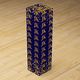Elegant Navy Blue and Gold Monogram Wine Box