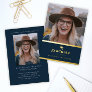 Elegant Navy Blue and Gold Photo Graduation Foil Invitation