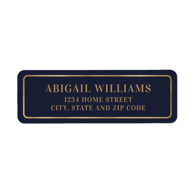 Elegant Navy Blue and Gold Return Address Label (Front)