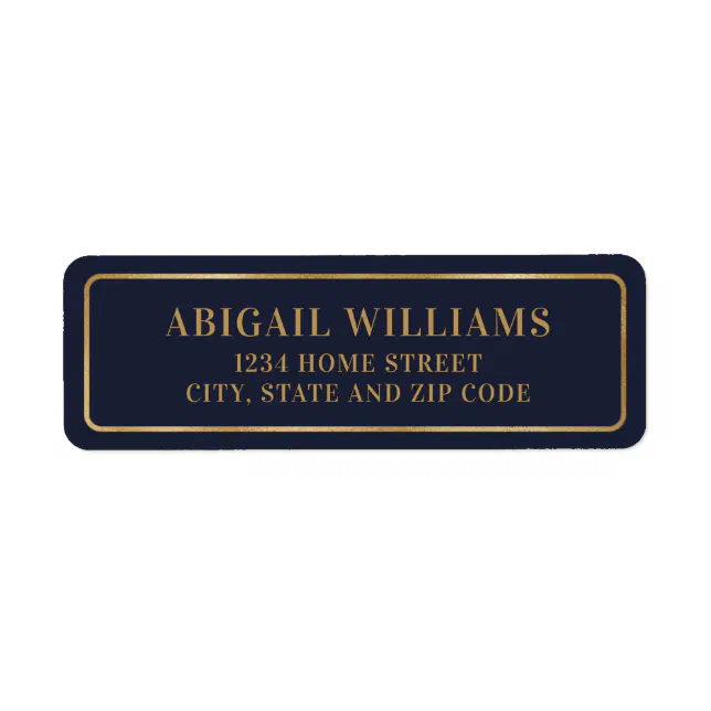 Elegant Navy Blue and Gold Return Address Label | Zazzle