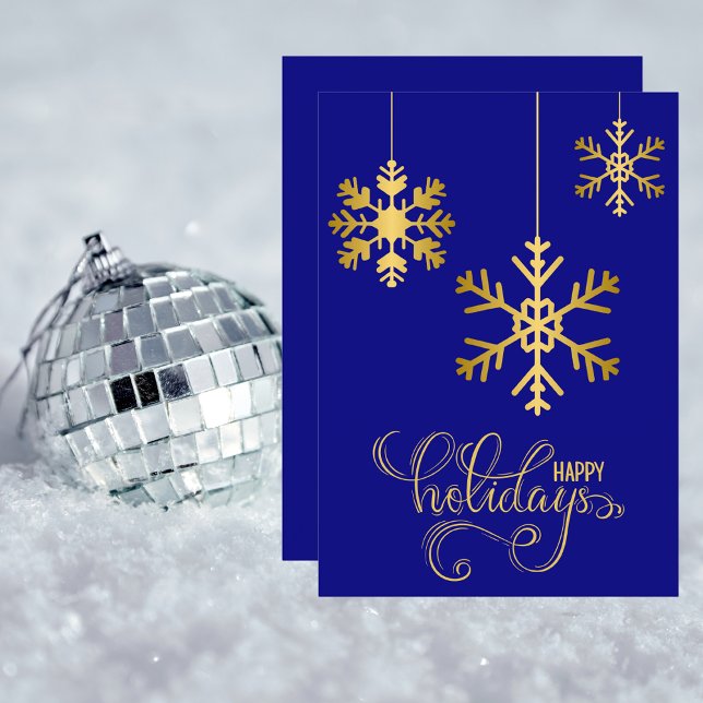 Elegant Navy Blue and Gold Snowflakes Holiday Card (Creator Uploaded)
