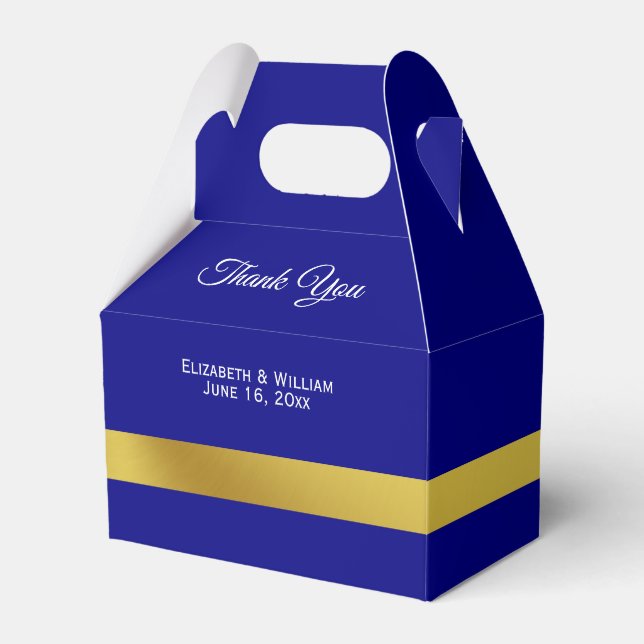 Elegant Navy Blue and Gold Thank You Favor Boxes (Front Side)