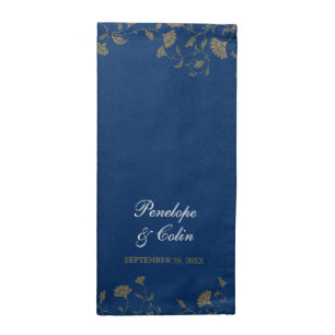 Elegant Navy Blue and Gold Vintage Floral Wedding Cloth Napkin