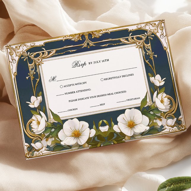 Elegant Navy Blue and Gold Vintage Wedding RSVP (Creator Uploaded)