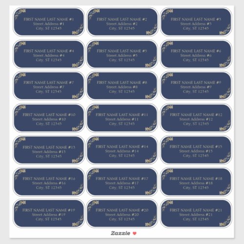 Elegant Navy Blue and Gold Wedding Guest Address Sticker