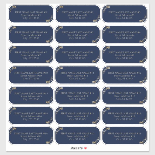 Elegant Navy Blue and Gold Wedding Guest Address Sticker (Sheet)