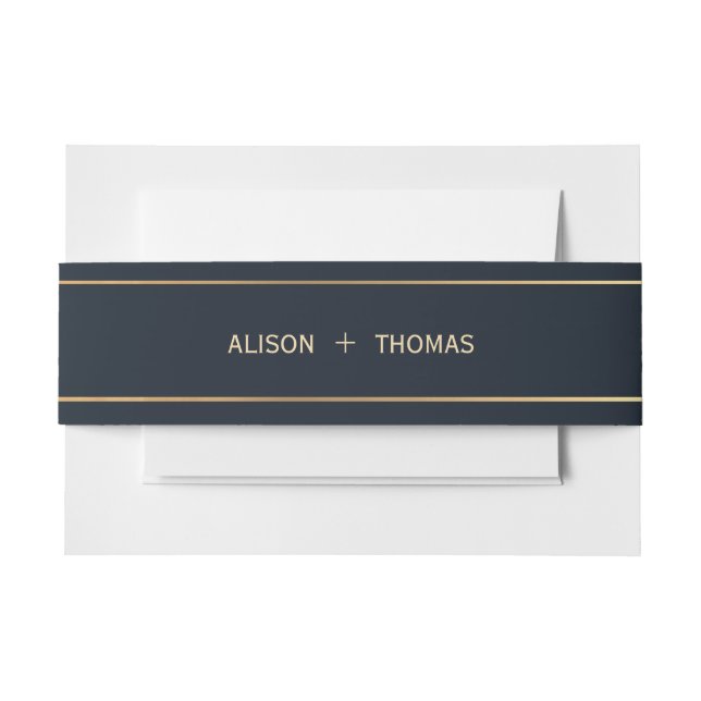 Elegant Navy Blue and Gold Wedding  Invitation Belly Band (Front Example)