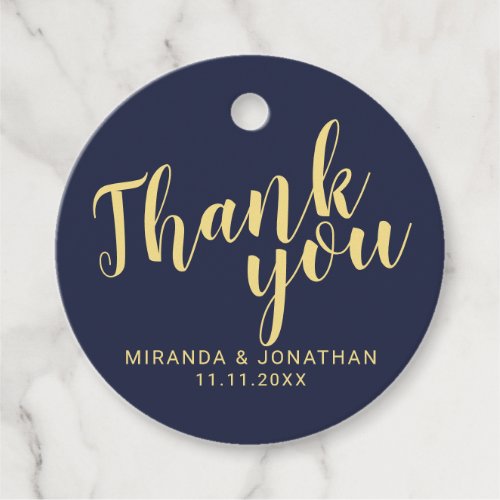Elegant Navy Blue and Gold Wedding Thank You Favor Tags
