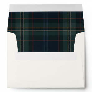 Elegant Navy Blue and Green Plaid Christmas Envelope