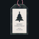 Elegant Navy Blue and Green Plaid Christmas Gift Tags<br><div class="desc">Modern Christmas gift tag featuring a timeless design with a Christmas tree with a muted navy blue and green plaid pattern along with the greeting,  "Merry Christmas".  Use the template to add your family name.</div>