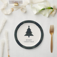 Elegant Navy Blue and Green Plaid Christmas Tree