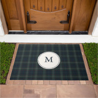 Elegant Navy Blue and Green Plaid Monogram