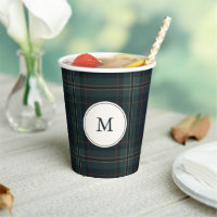 Elegant Navy Blue and Green Plaid Monogram