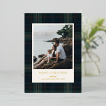 Elegant Navy Blue and Green Plaid Photo Christmas Foil Holiday Card<br><div class="desc">Modern foil Christmas card featuring a timeless design with your favorite photo over a muted navy blue and green plaid background along with the greeting,  "Merry Christmas".  Use the template to add your personalized message.</div>
