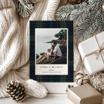 Elegant Navy Blue and Green Plaid Photo Christmas Holiday Card<br><div class="desc">Modern Christmas card featuring a timeless design with your favorite photo over a muted navy blue and green plaid background along with the greeting,  "Merry Christmas".  Use the template to add your personalized message.</div>