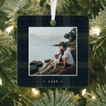 Elegant Navy Blue and Green Plaid Photo Christmas Metal Ornament<br><div class="desc">Modern Christmas ornament featuring a timeless design with your favorite photos over a muted navy blue and green plaid background along with the year.</div>
