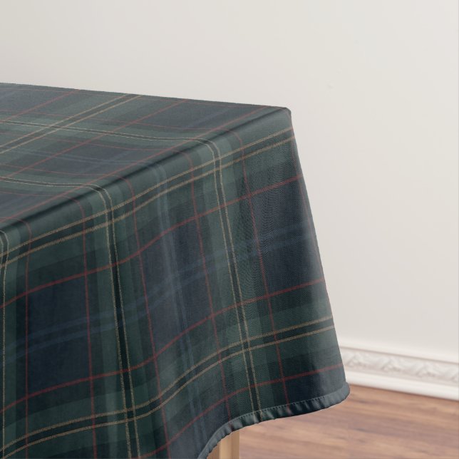 Elegant Navy Blue and Green Plaid Tablecloth (In Situ)