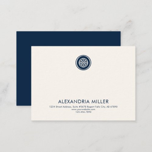 Elegant Navy Blue and Ivory Name Contact Info Note Card