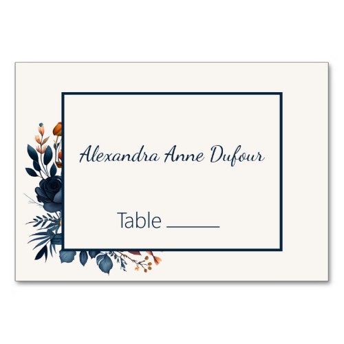 Elegant Navy Blue and Orange Wedding  Table Number