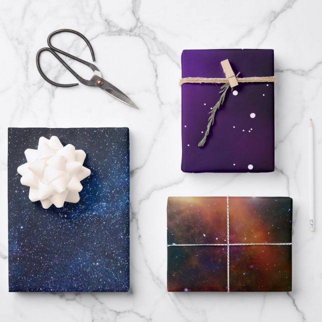 Elegant navy Blue and  purple  milkyway galaxy Wrapping Paper Sheets (Front)