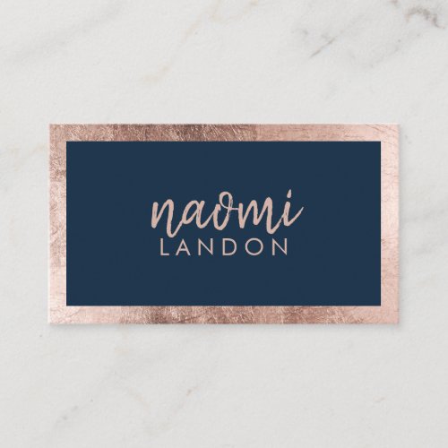 Elegant navy blue and rose gold modern minimalist business card
