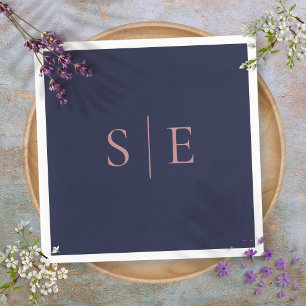 Elegant Navy Blue And Rose Gold Monogram Minimal Napkins