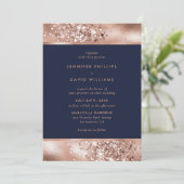 Elegant Navy Blue and Rose Gold Wedding Invitation | Zazzle