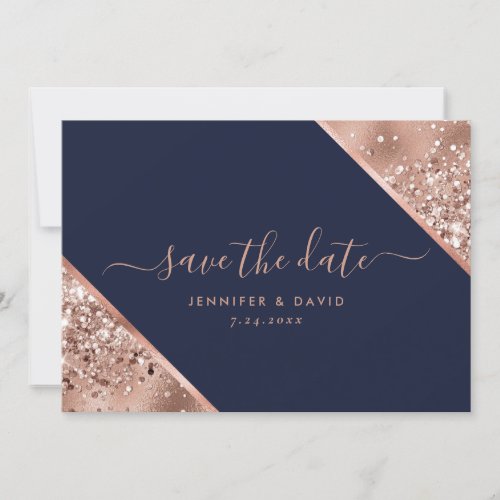 Elegant Navy Blue and Rose Gold Wedding Save The Date