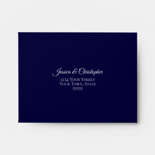 Elegant Navy Blue and Silver Lace Wedding RSVP Envelope