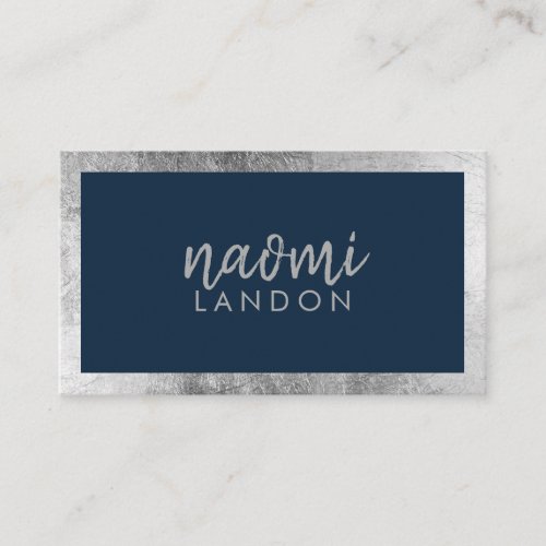 Elegant navy blue and silver modern minimalist business card